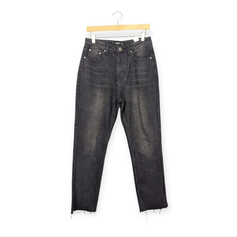 Nasty Gal Black Wash Raw Hem Straight Leg Denim Jeans Size 6